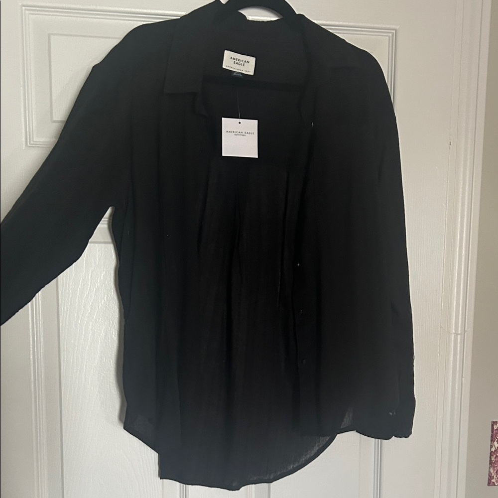 NWOT Black Lightweight Oversized Button Up Women's Top